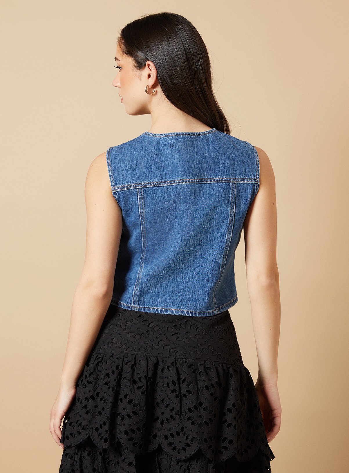 OASIS Denim Waistcoat With Patch Pockets 12 - Image 3 thumbnail